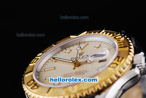 Rolex Yacht-Master Oyster Perpetual Chronometer Automatic Two Tone with Beige Dial,Gold Bezel and Round Bearl Marking-Small Calendar - Click Image to Close